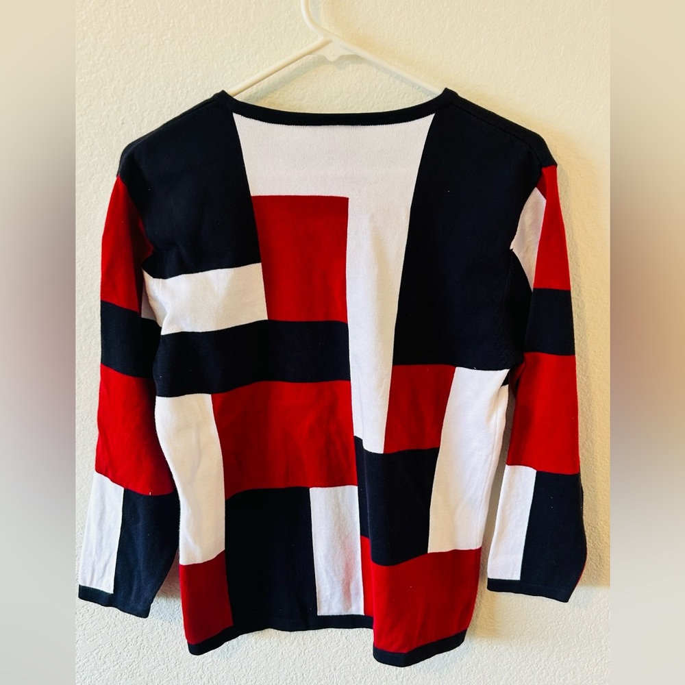 Talbots 3/4 Sleeve Red, White,‎ Blue Color Block Sweater SZ M - Picture 7 of 7